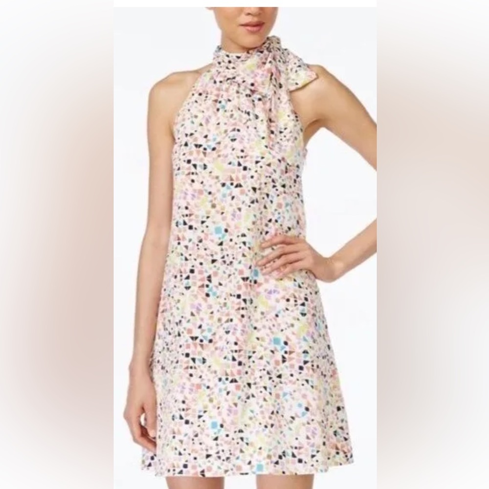 CeCe Dress size 8- geometric pattern with neck tie.